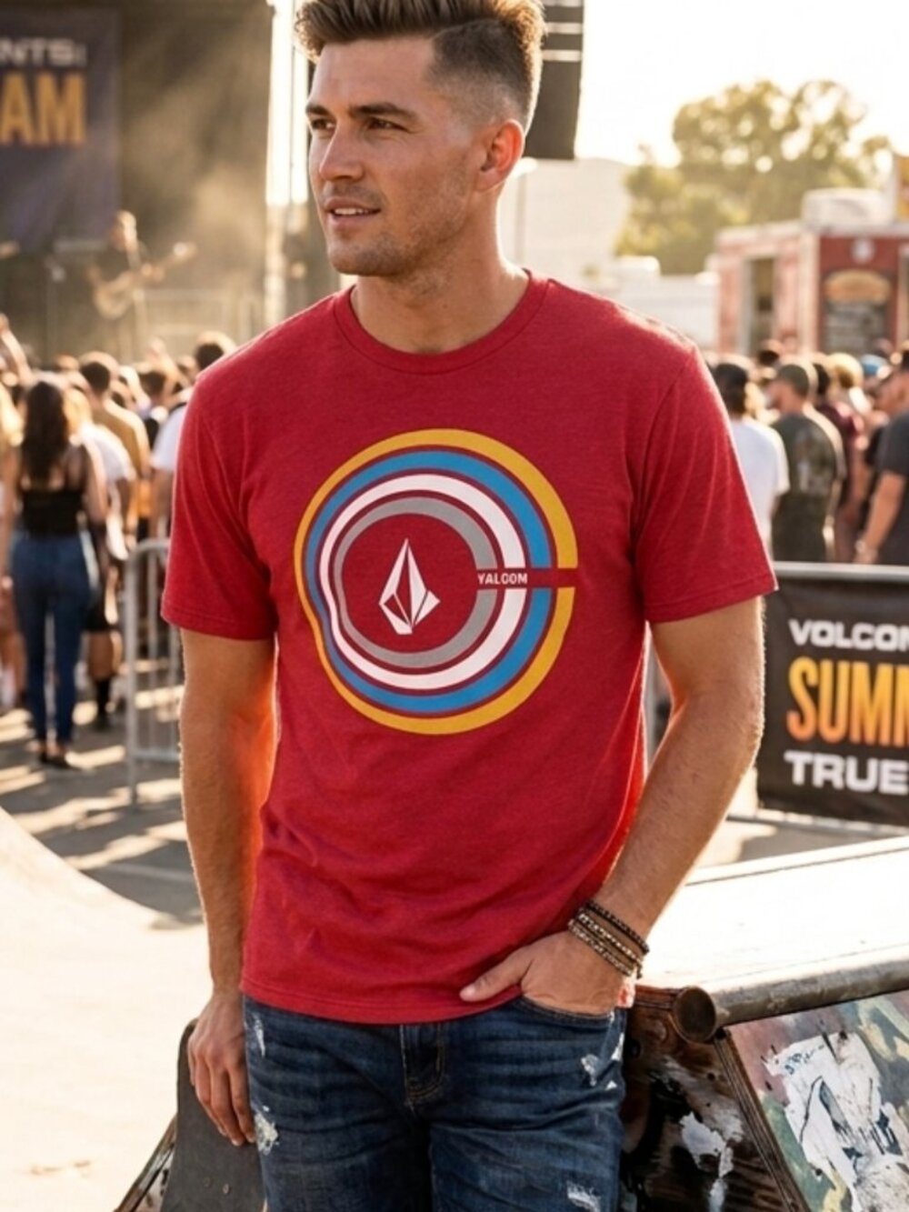 Volcom XL Retro Surf Skate Graphic Tee Red Vintage Vibe Indie Boho Streetwear